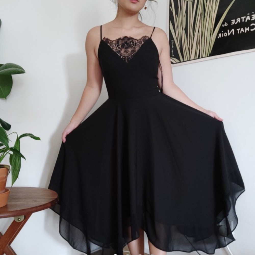 Miss Selfridge black strap lace midi dress